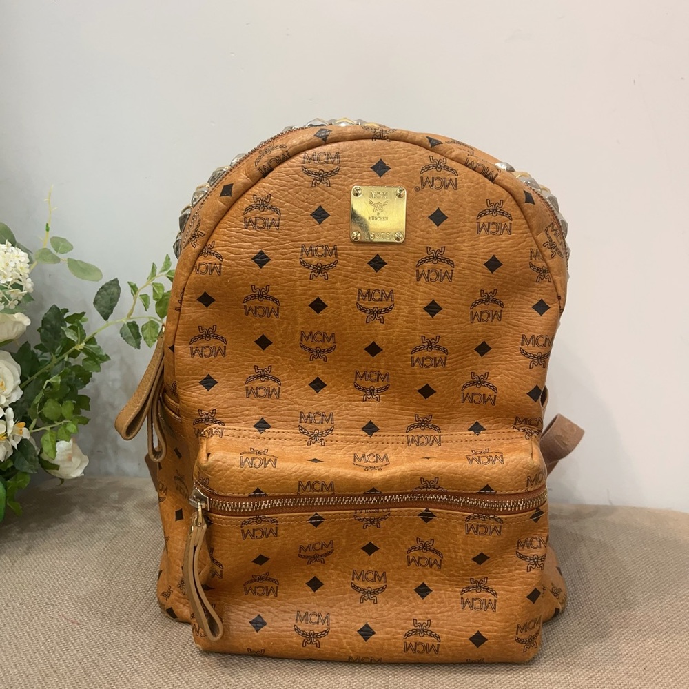 MCM Cognac Logo Backpack